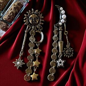 Boho Celestial Charm Earrings - Bronze and Faux Pearls Bohemian Boho Celestial